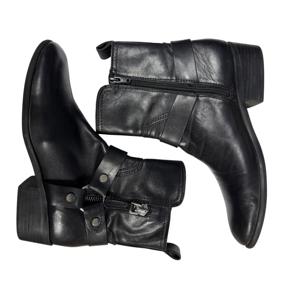 Marc Fisher Black Leather Buckle Strap Ankle Boots Women's Size 8.5 M Moto Biker - Picture 2 of 5